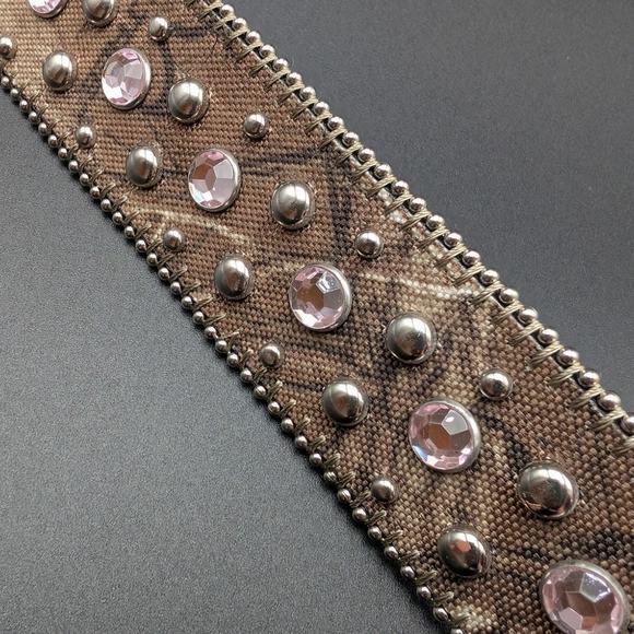 Western Belt Womens Medium Camo Leather Studs Pink Rhinestones Silvertoned Rodeo